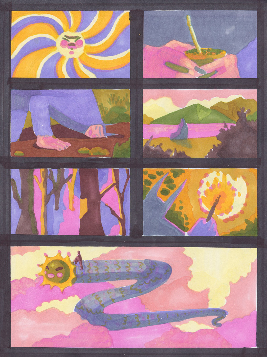 pibagato, marcadores, ilustracion, comic, bosque, dibujo